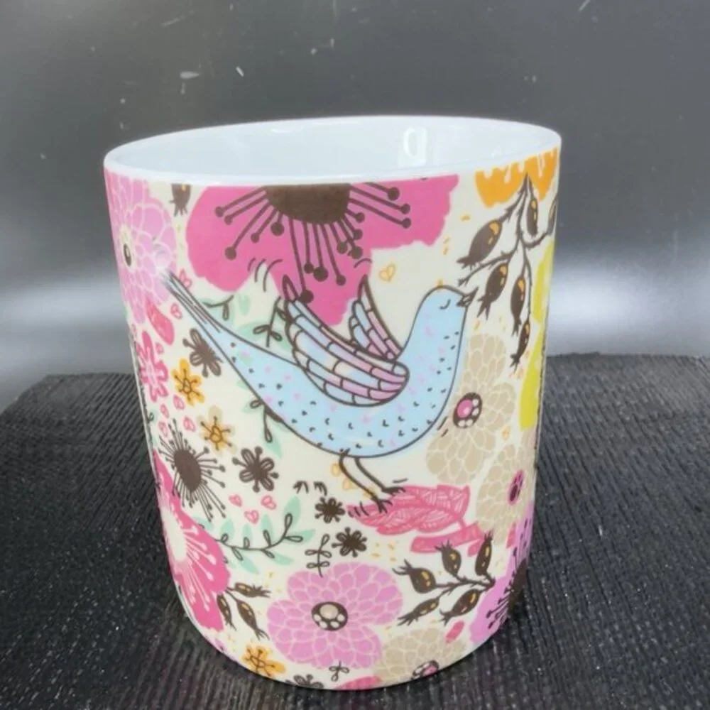 C R Gibson Seize The Day Ceramic Coffee Mug Cup Stoneware Floral Pattern Mug Cup